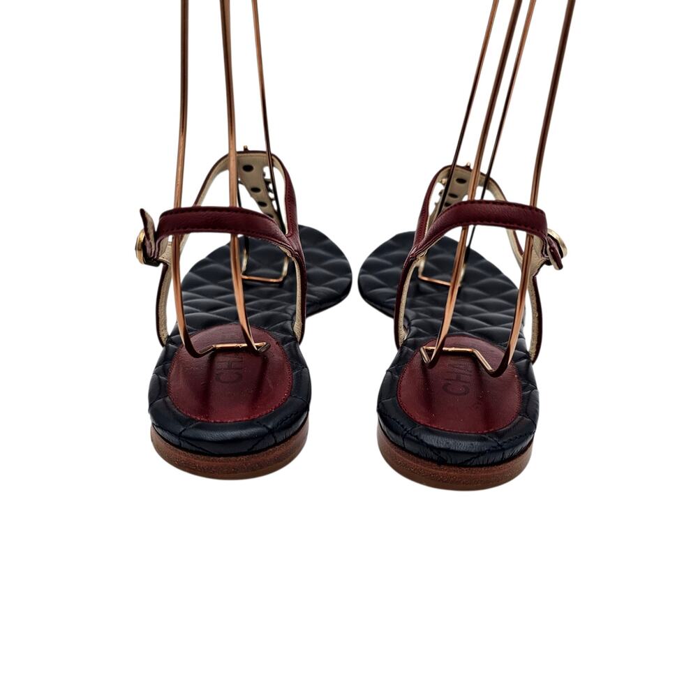 Chanel CC Star T Strap Thong Flat Sandal Navy Red Quilt Leather 40 C US 9 9.5 - Picture 5 of 12